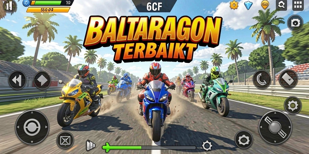 Screenshot dari gameplay 6CF menunjukkan aksi balapan motor yang intens.