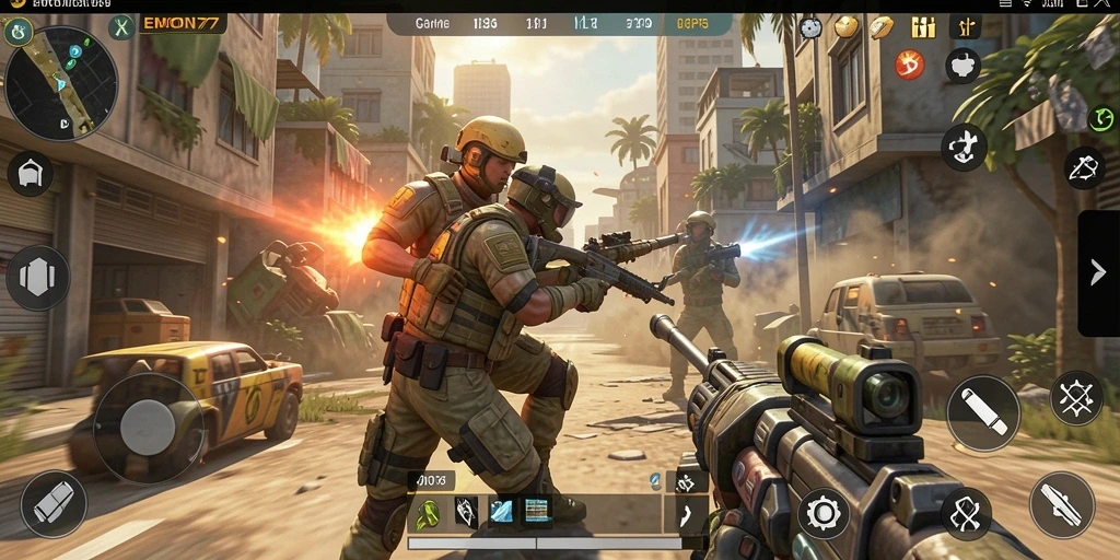 Tampilan gameplay seru EMON77 dengan aksi TPS yang intens.