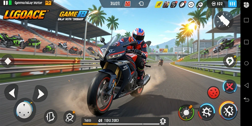 Menampilkan aksi balap motor yang intens dan menarik.