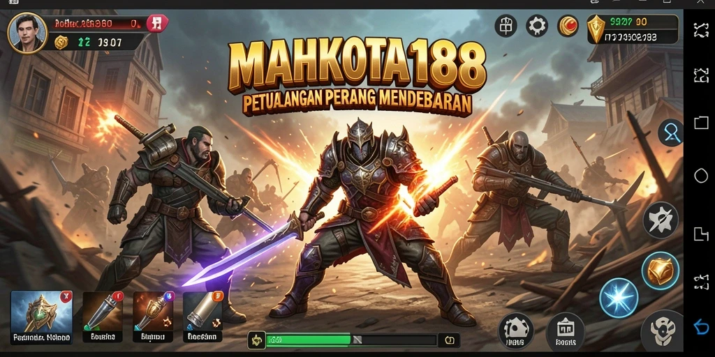 Screenshot gameplay MAHKOTA188 dengan aksi pertempuran yang intens.