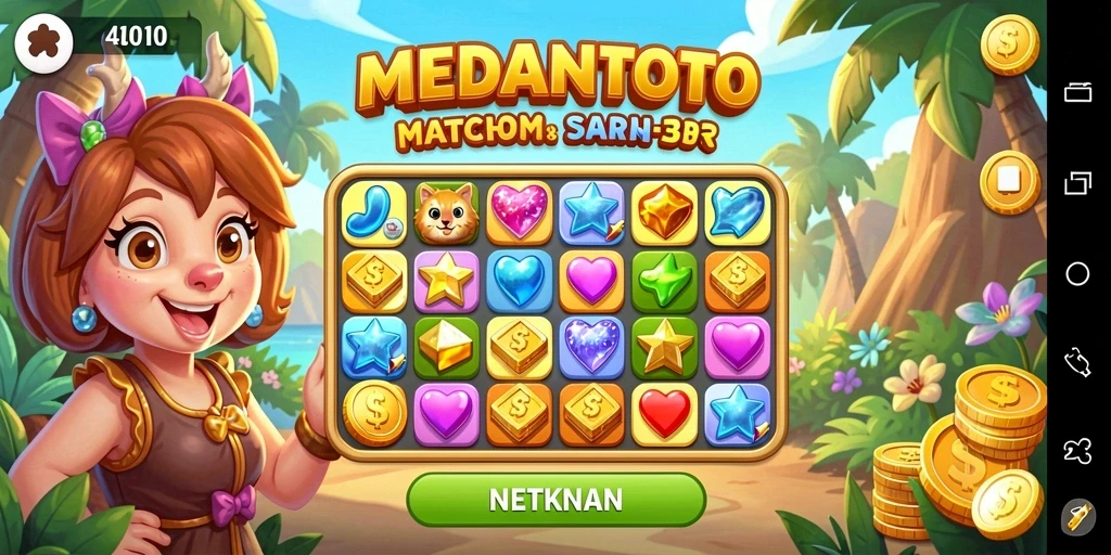 Tampilan menarik dari gameplay MEDANTOTO dengan elemen Match-3 yang seru.