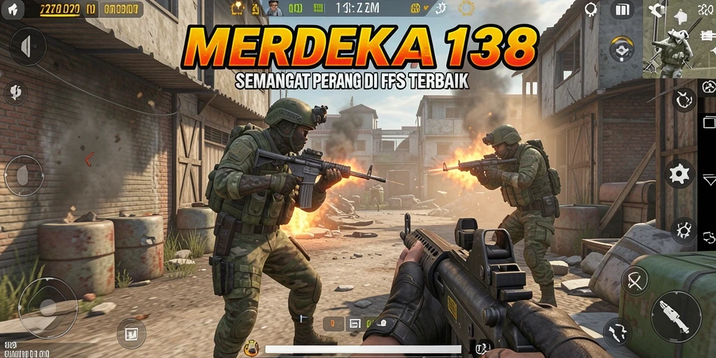 Tampilan gameplay menegangkan dari MERDEKA138 dalam aksi FPS.