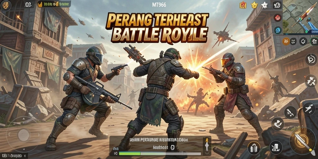Screenshot gameplay Battle Royale di MT966 menampilkan aksi mendebarkan dan strategi tim.