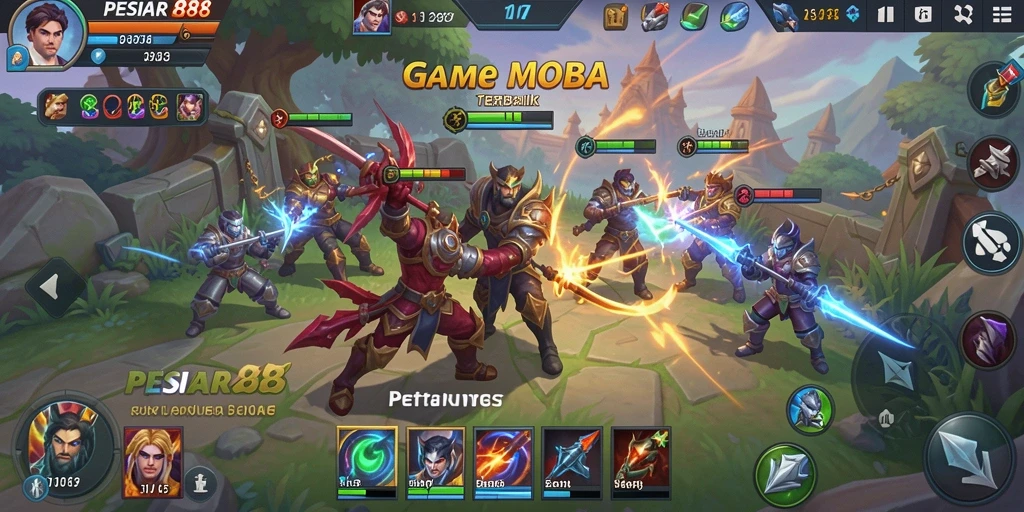 Screenshot utama PESIAR88 menampilkan aksi seru di medan perang MOBA.