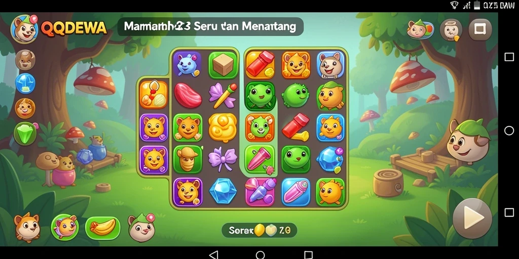 Tampilan gameplay seru QQDEWA dengan variasi level Match-3.