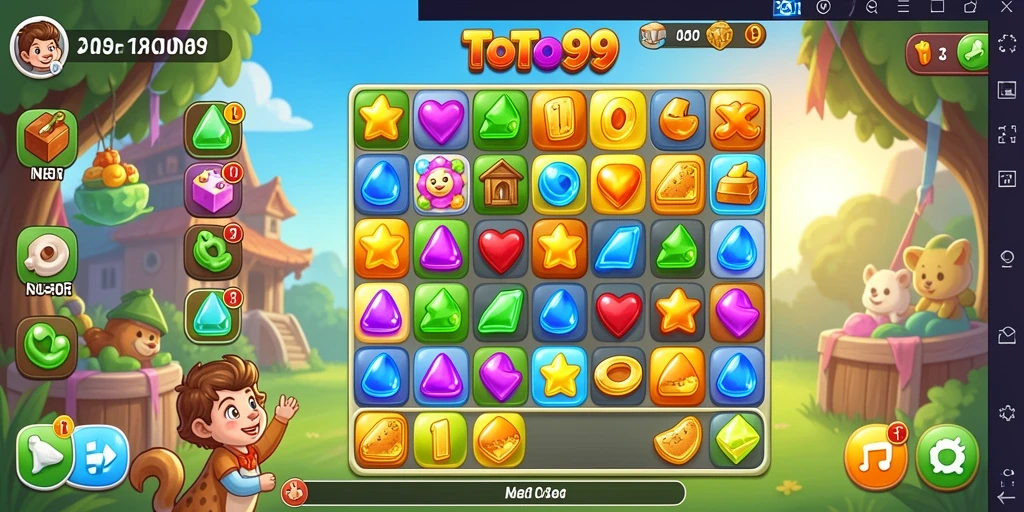 Screenshot TOTO99 menampilkan gameplay Match-3 yang seru.