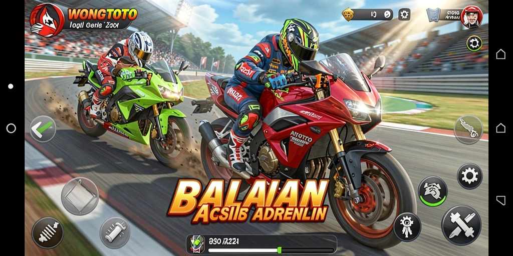 Screenshot gameplay seru WONGTOTO yang menunjukkan aksi balapan motor.