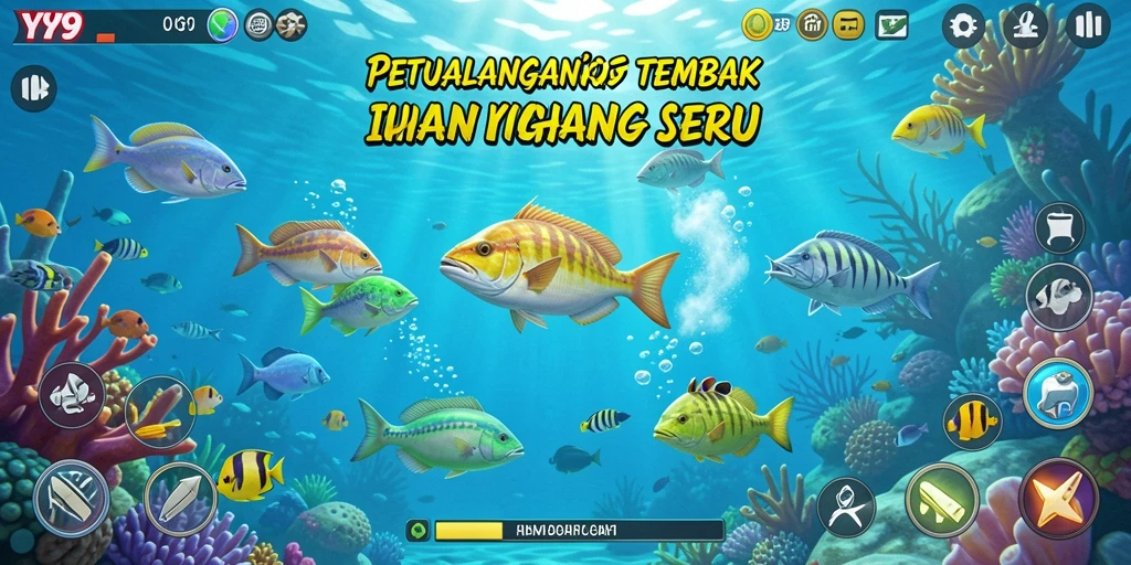 Tampilan gameplay seru Y89 dengan tembakan ikan yang beragam.